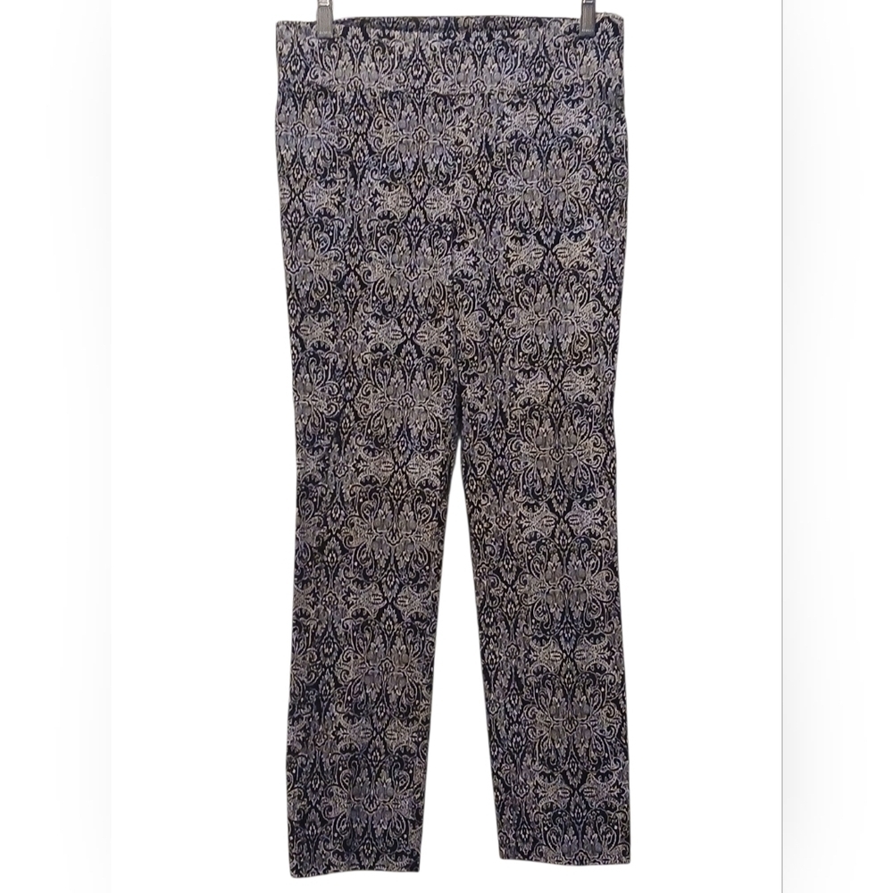 Jules & Leopold - Navy Blue & White Paisley Pants, Faux Back Pockets, Stretch... - Picture 4 of 8
